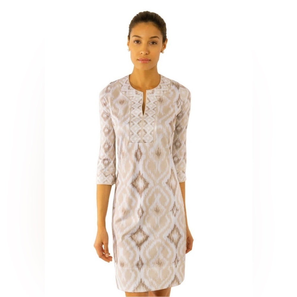 NWT GRETCHEN SCOTT JERSEY SPLIT NECK- KITT IKAT KHAKI, SIZE S‎
